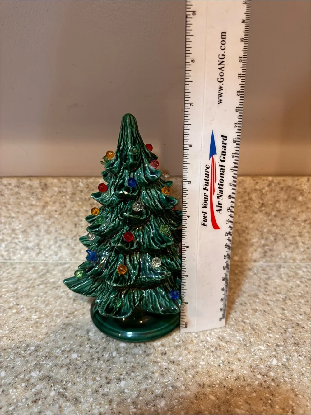 7 Inch Green Ceramic Holiday Tree with Multicolor Lights & New Corded Bulb